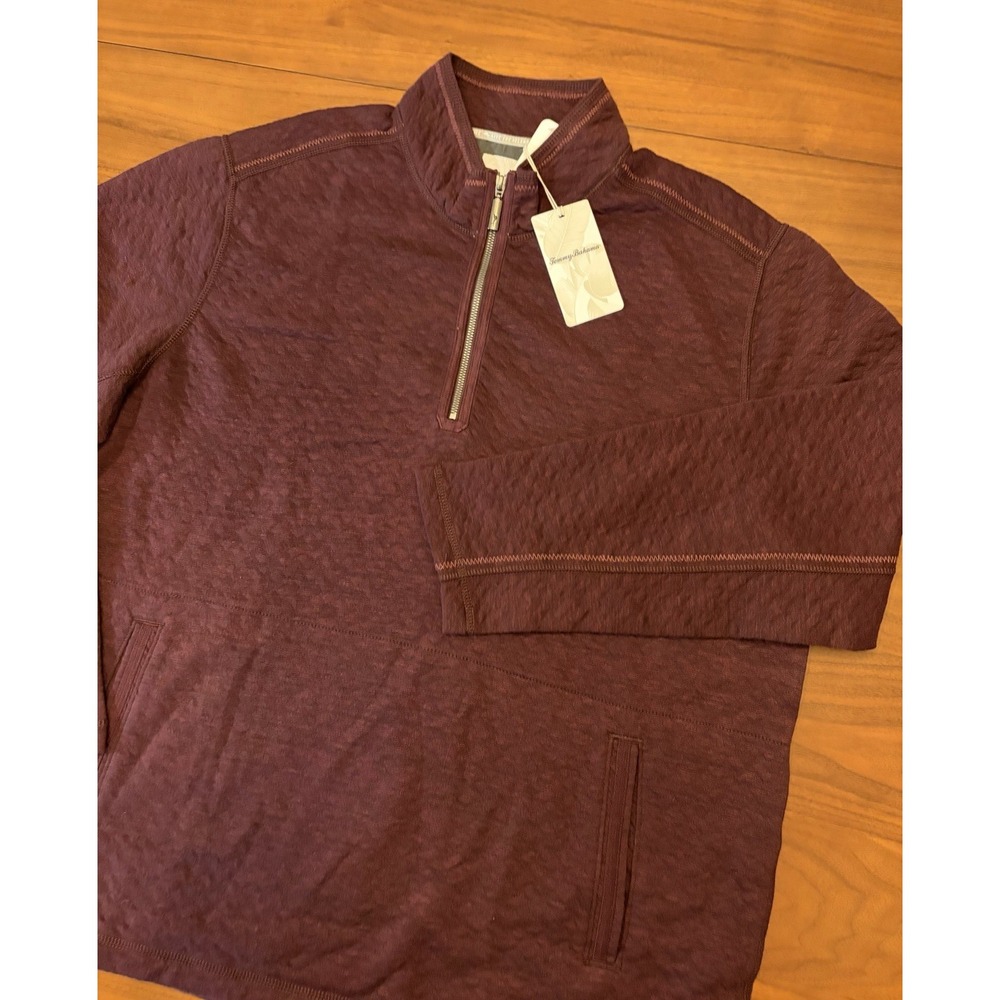 Tommy Bahama Queensland Quilted Half Zip NEW Pullover Mens 2XL Maroon Sweater